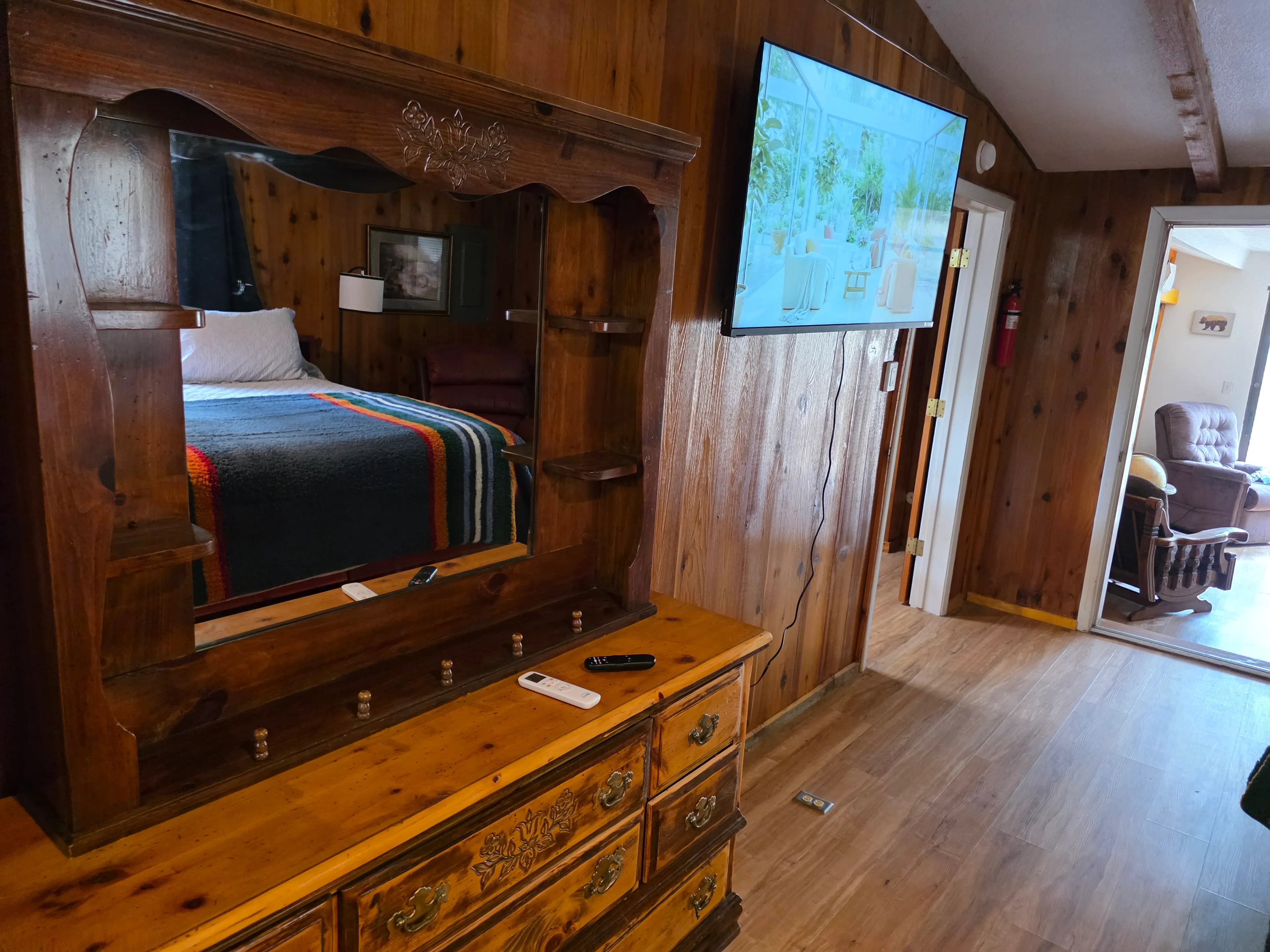 bedroom dresser mirror and TV