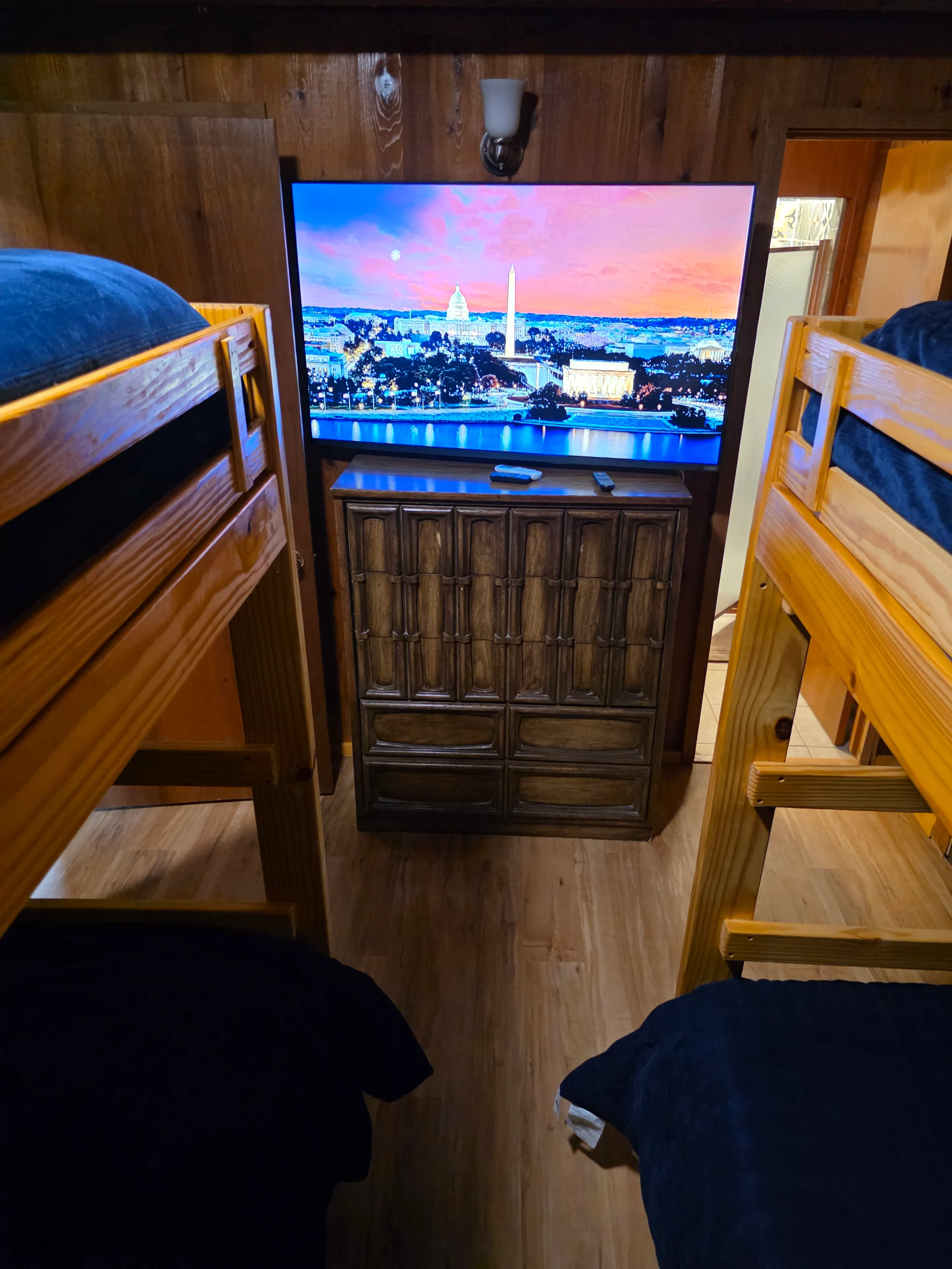 bunk room TV on dresser