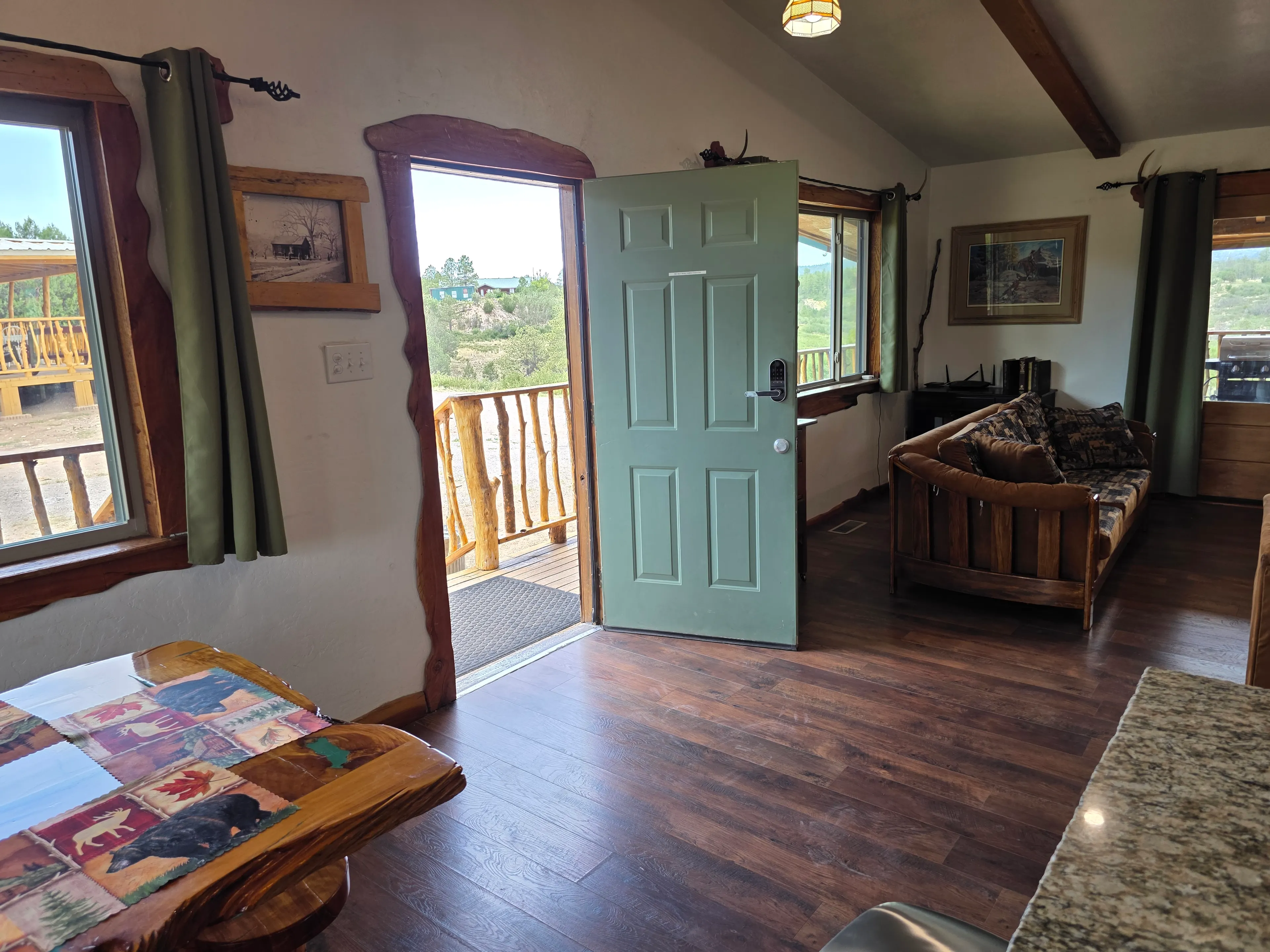 living room with open front door