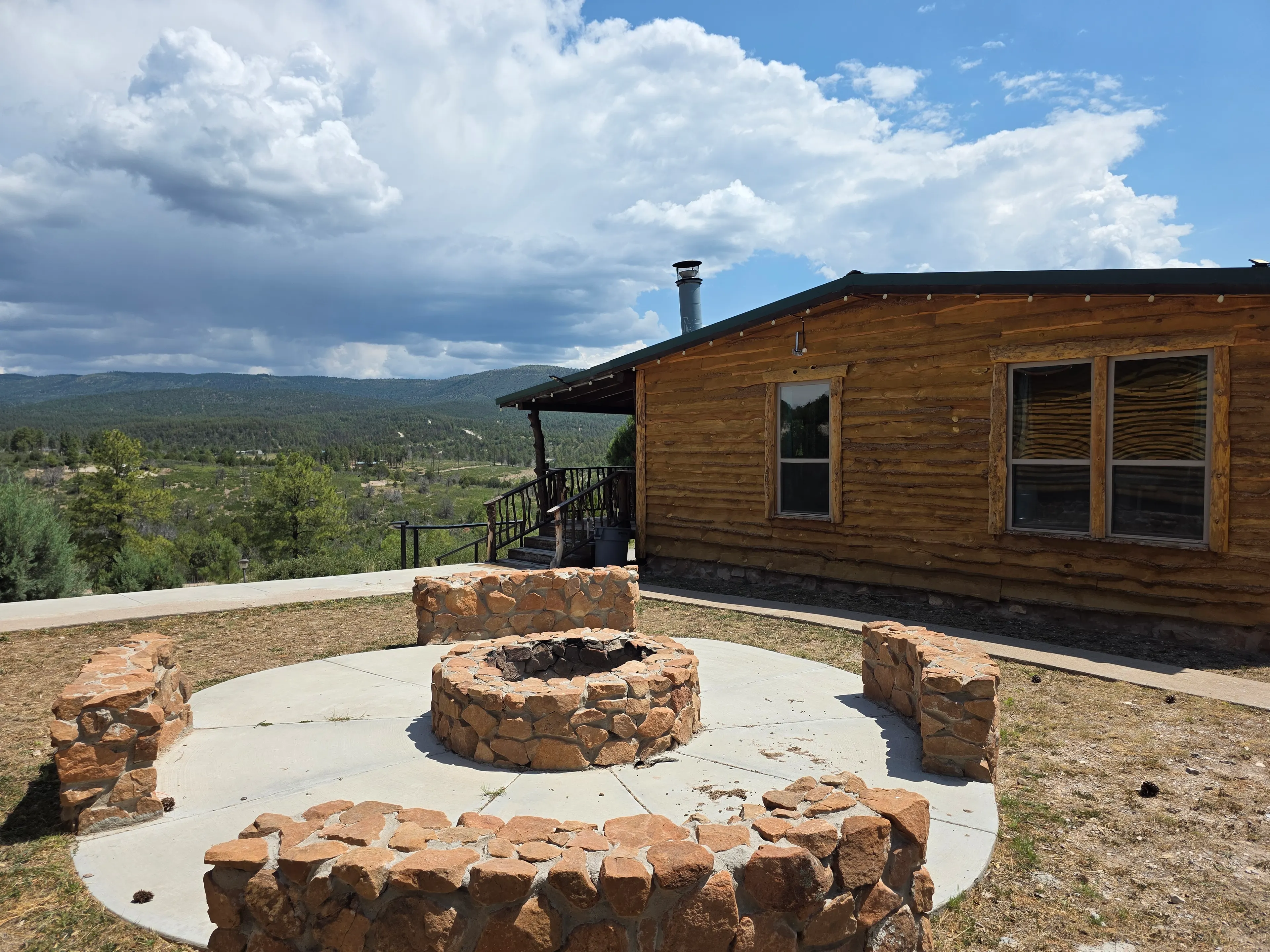 Cabin exterior with fire pit