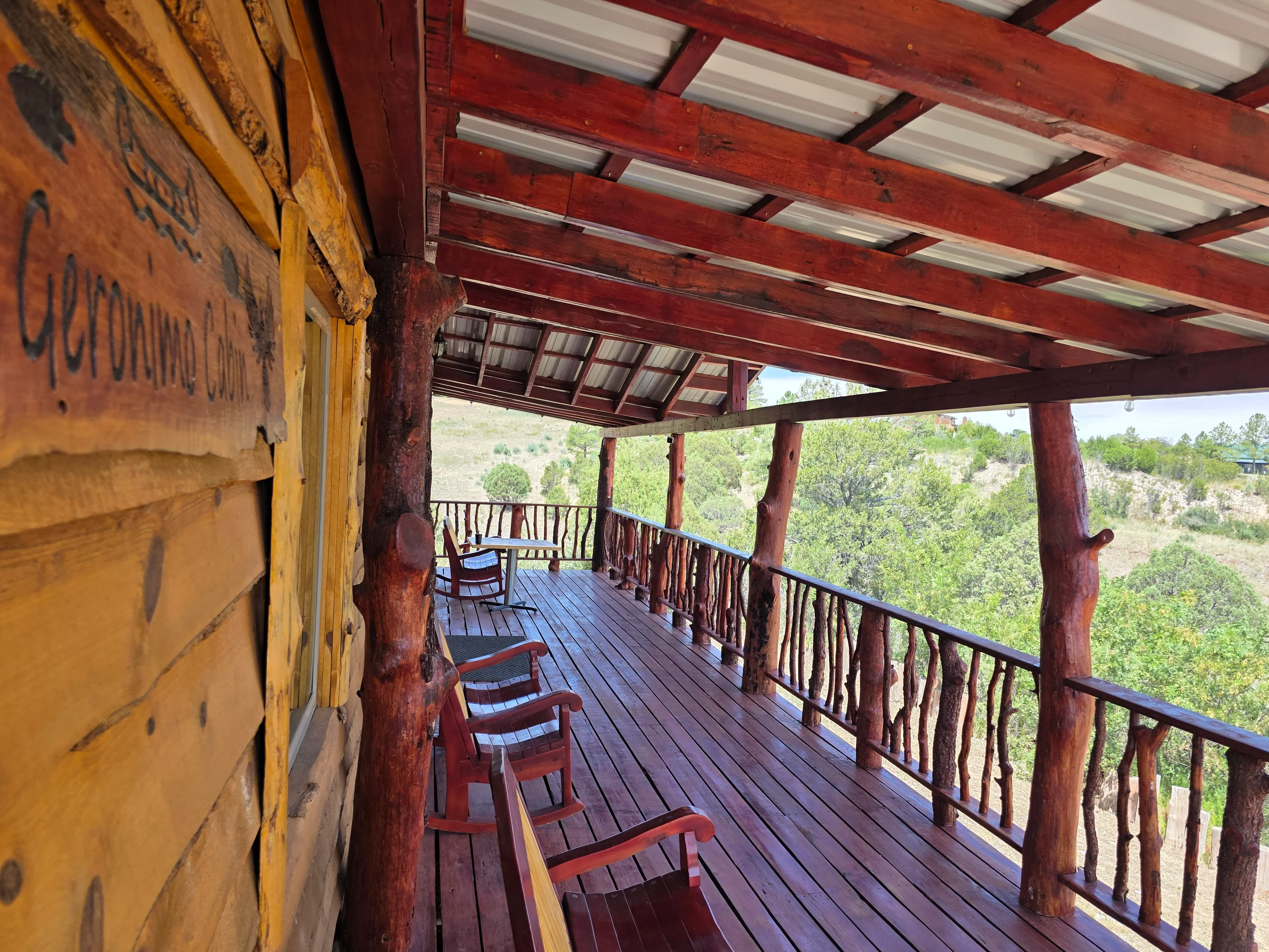 Long covered porch with view