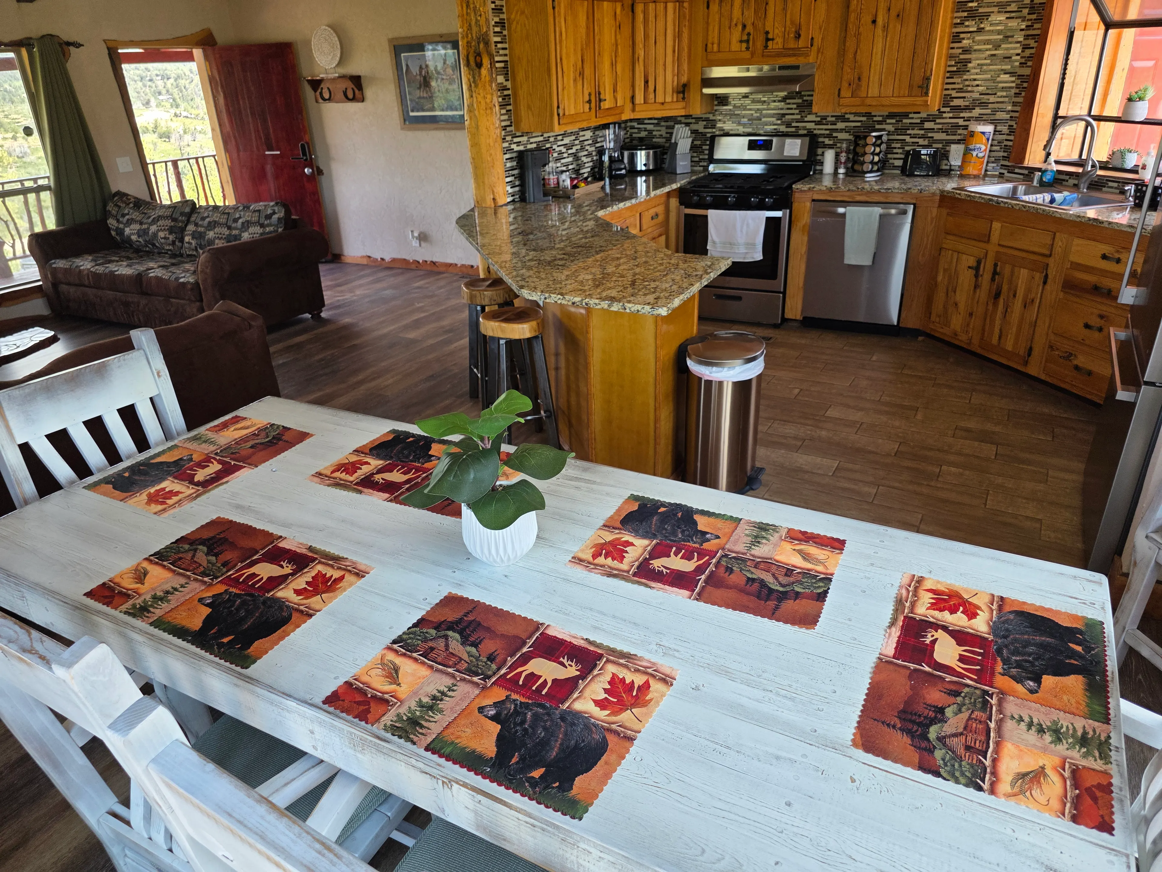 Dining table with lodge placemats