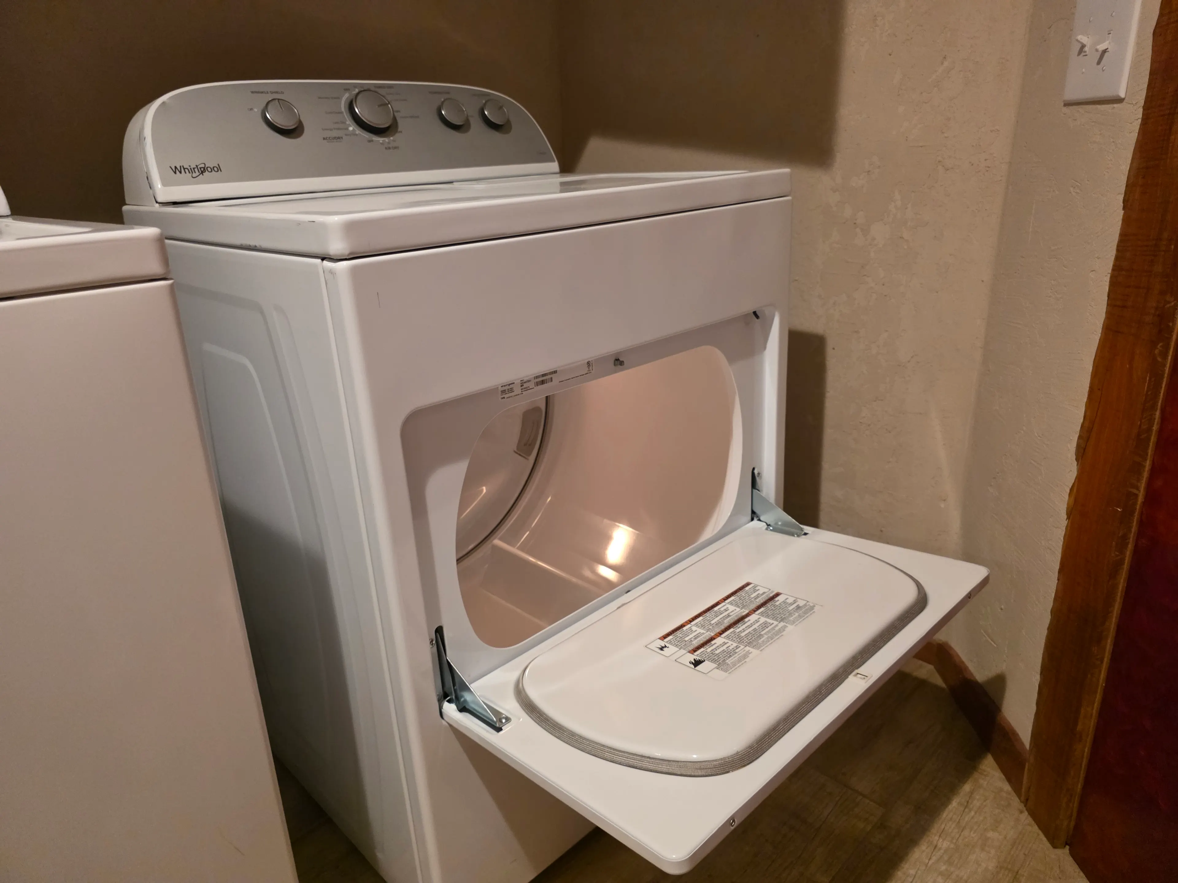 Whirlpool dryer with door open