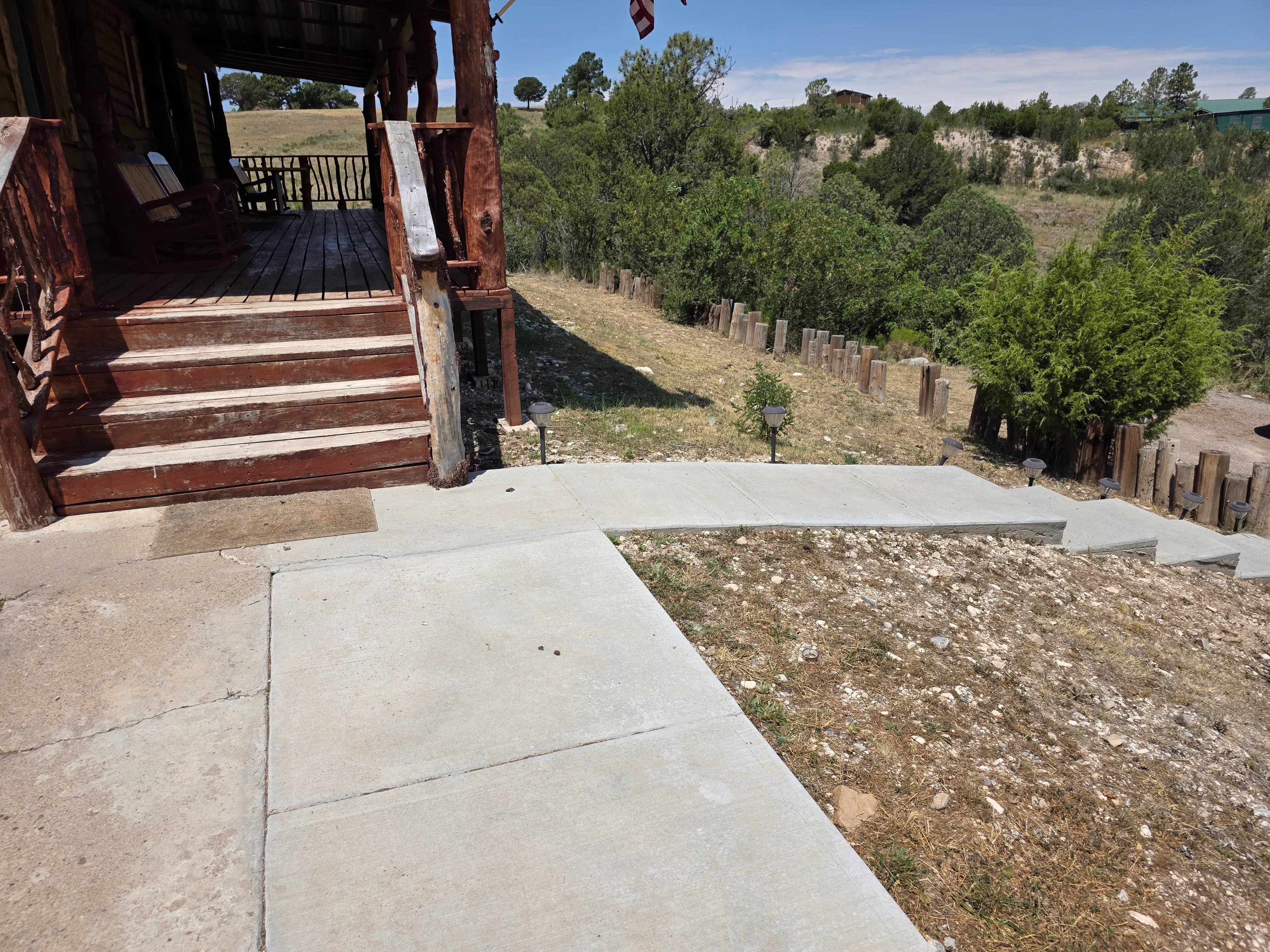 Porch steps and hillside walkway