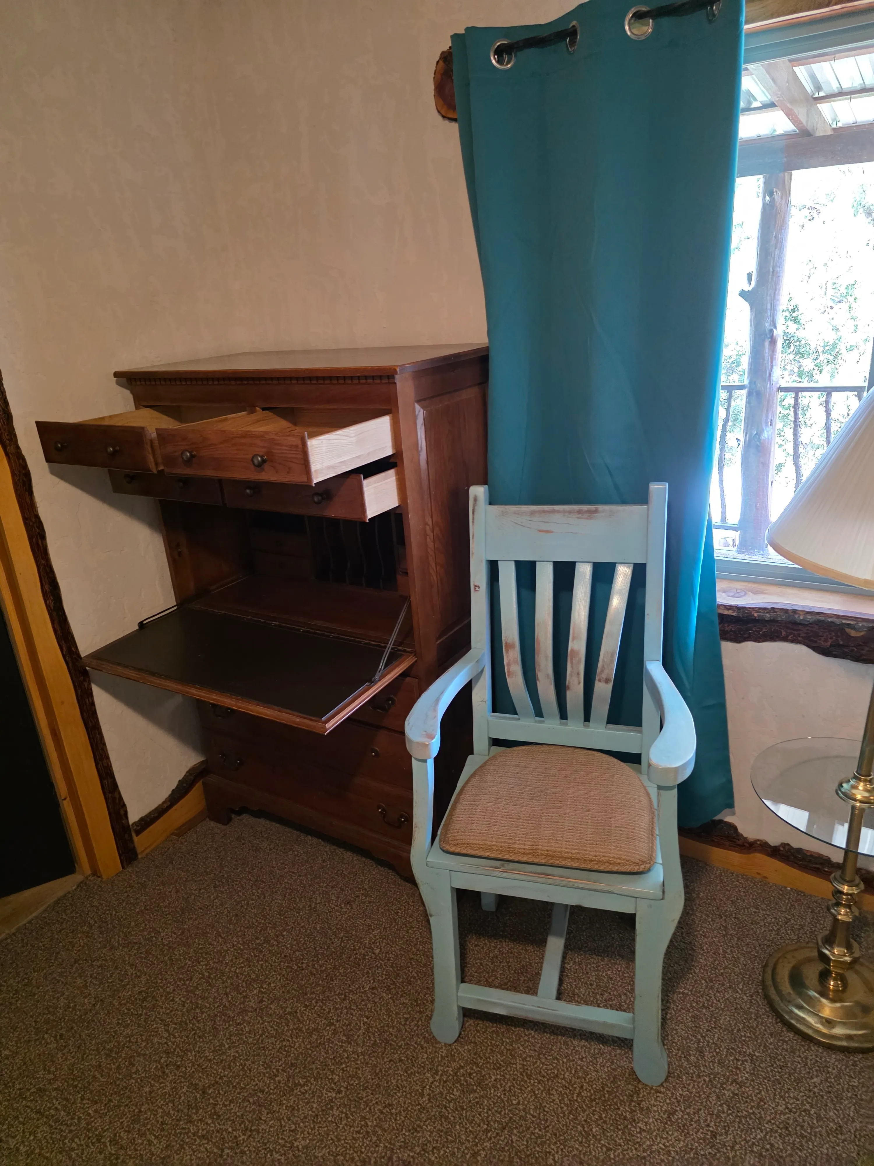 Drop-front secretary desk and chair