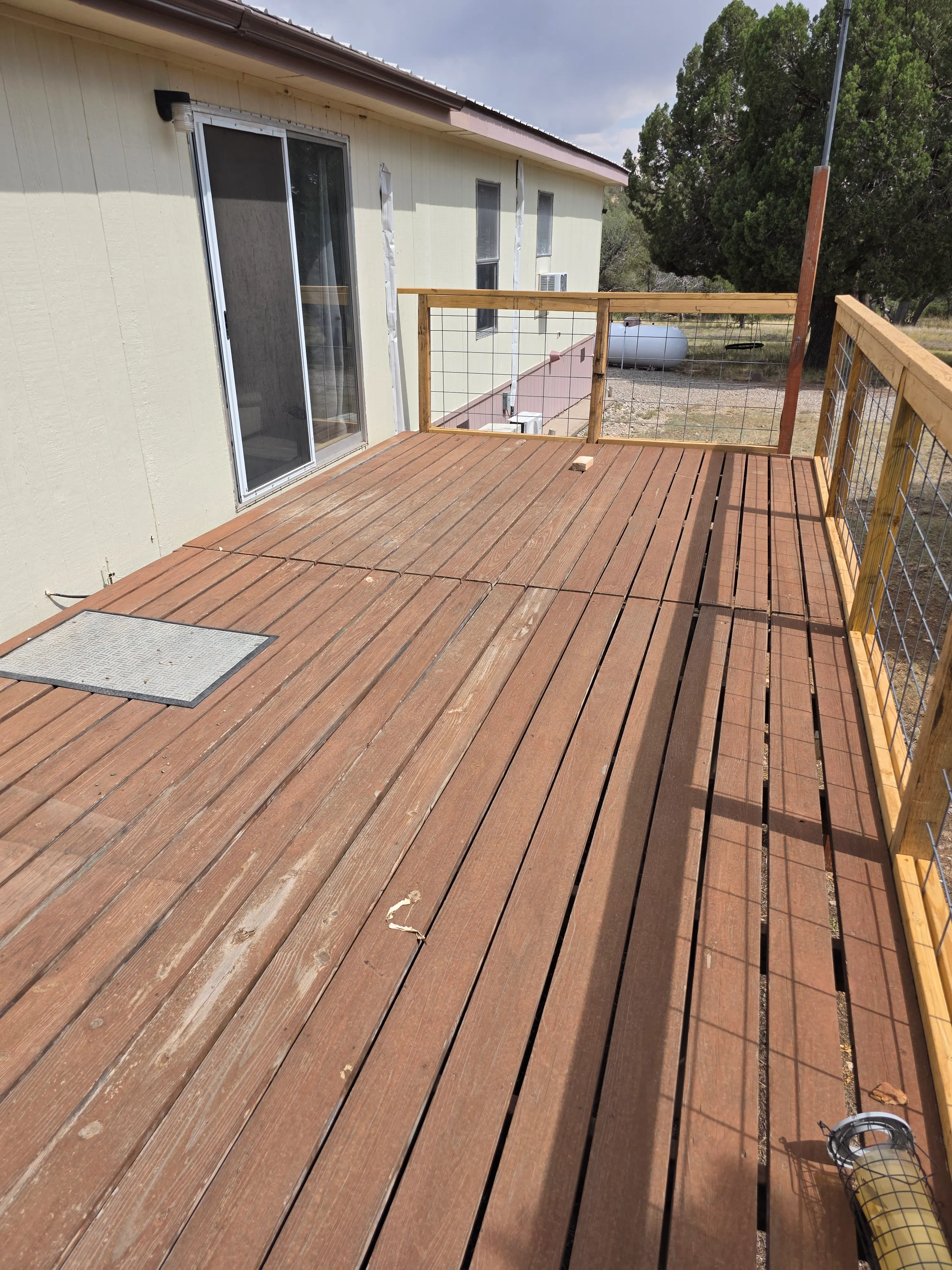 wood deck along house side