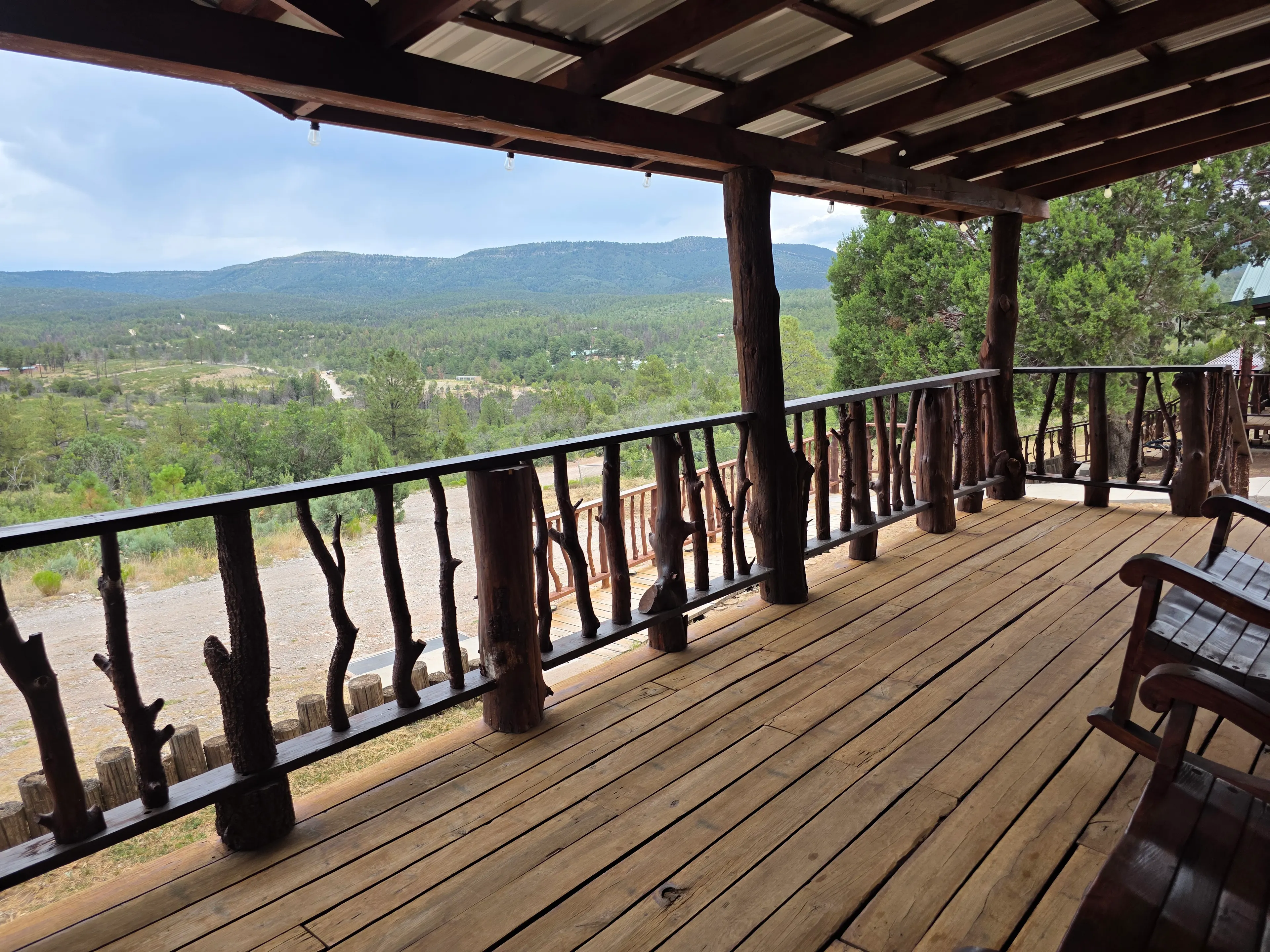 Long covered deck, valley view