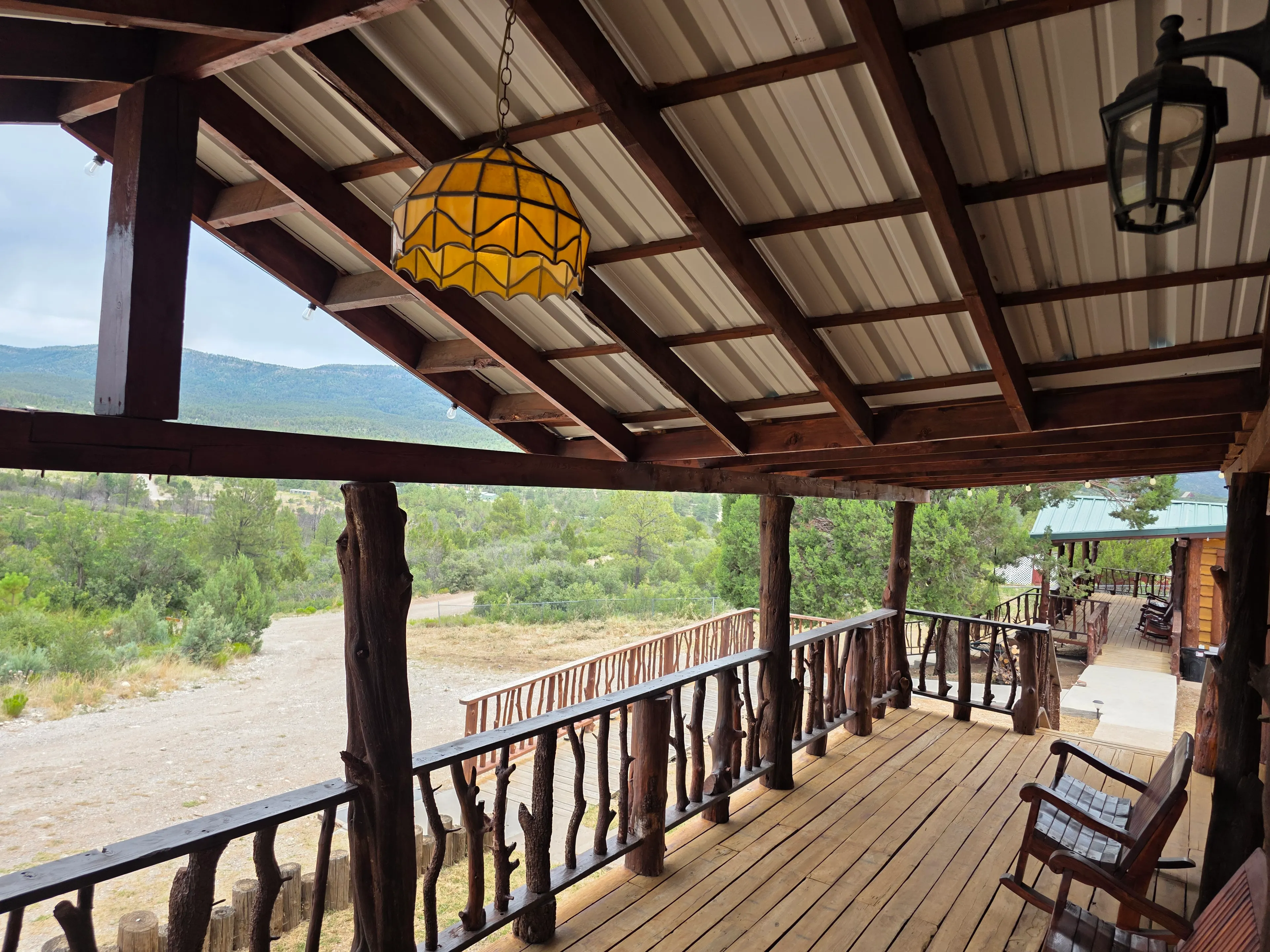 Porch lamps, view, rocking chairs
