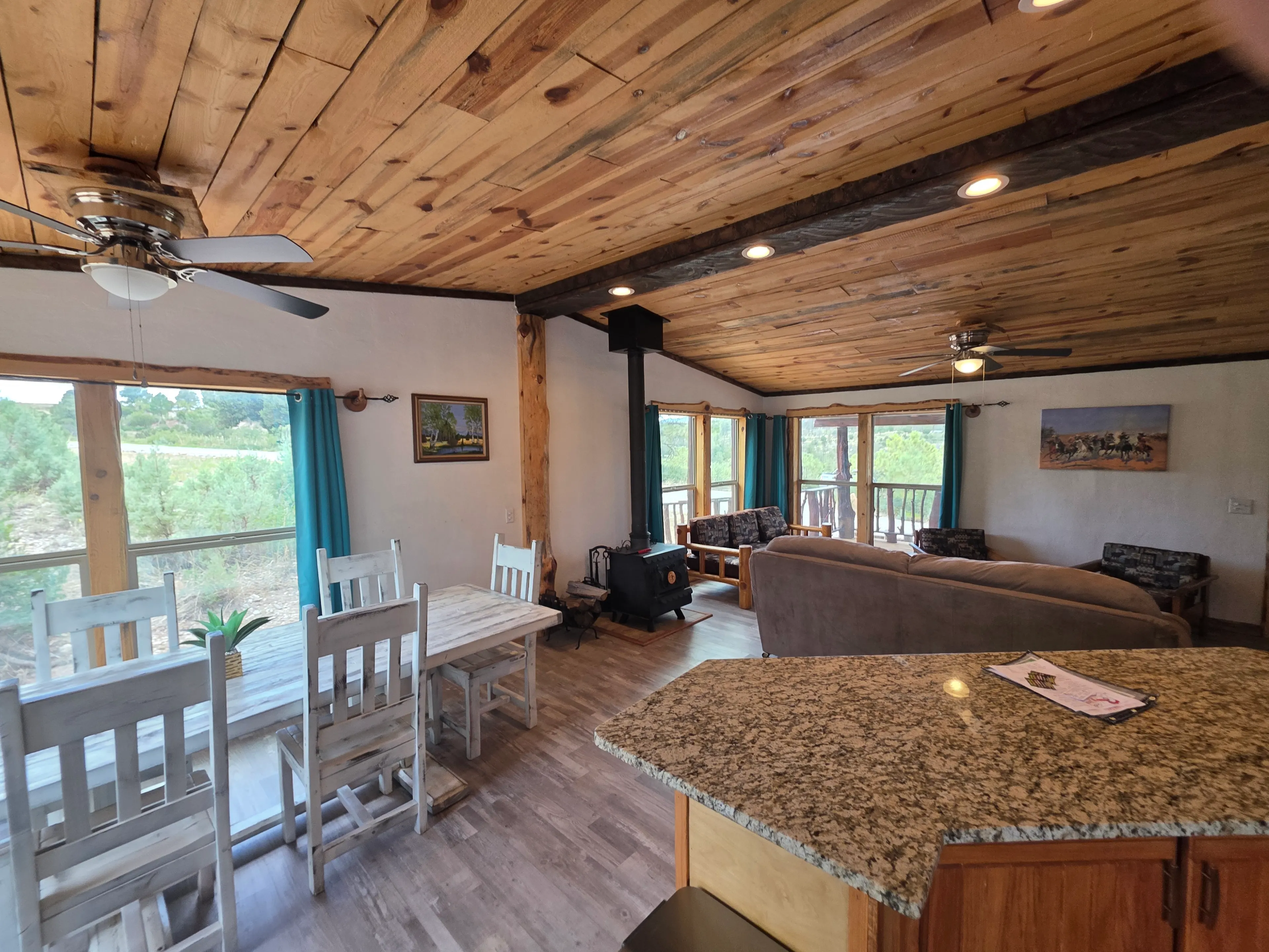 open living area from kitchen island