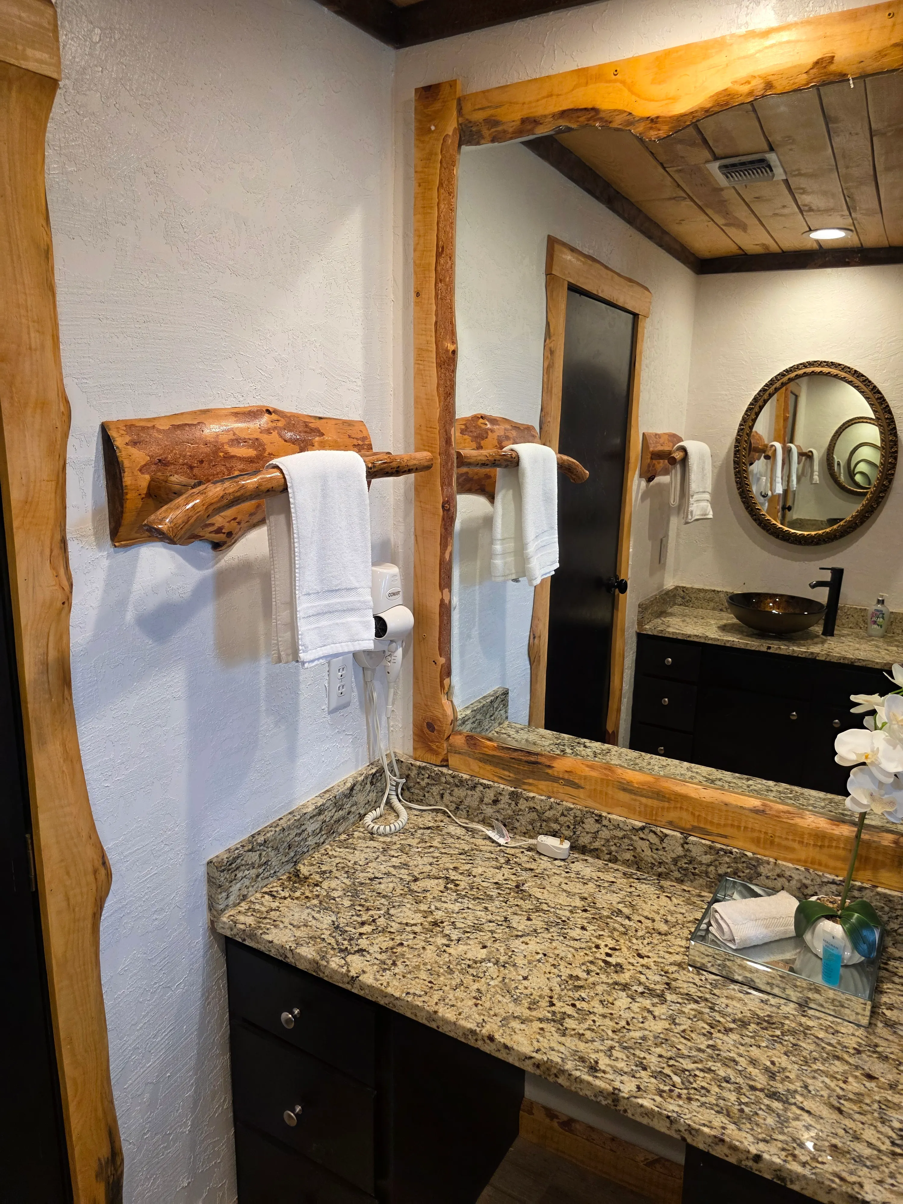makeup counter and large mirror