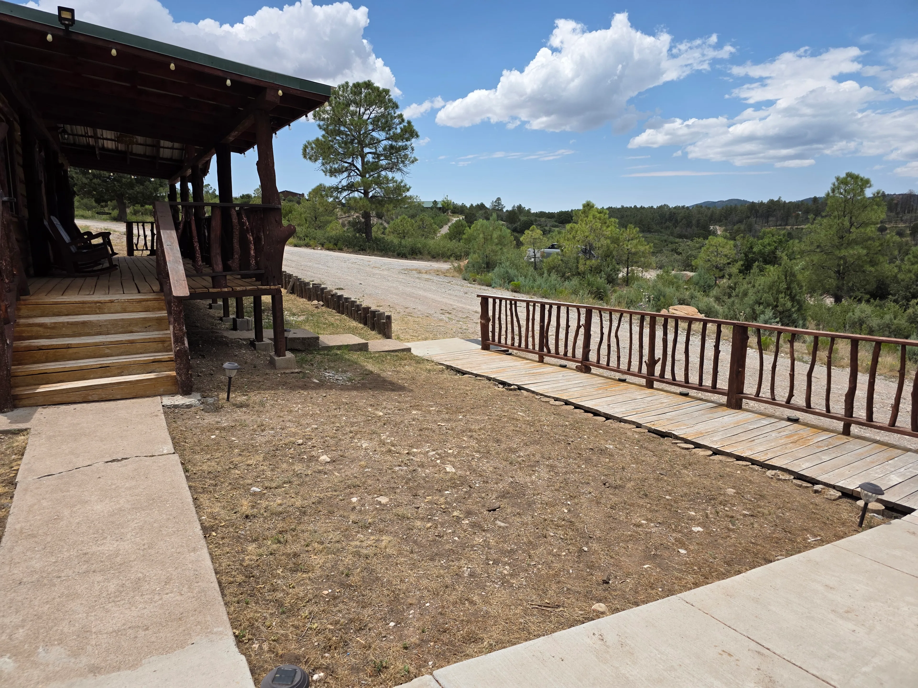 cabin side, porch and boardwalk