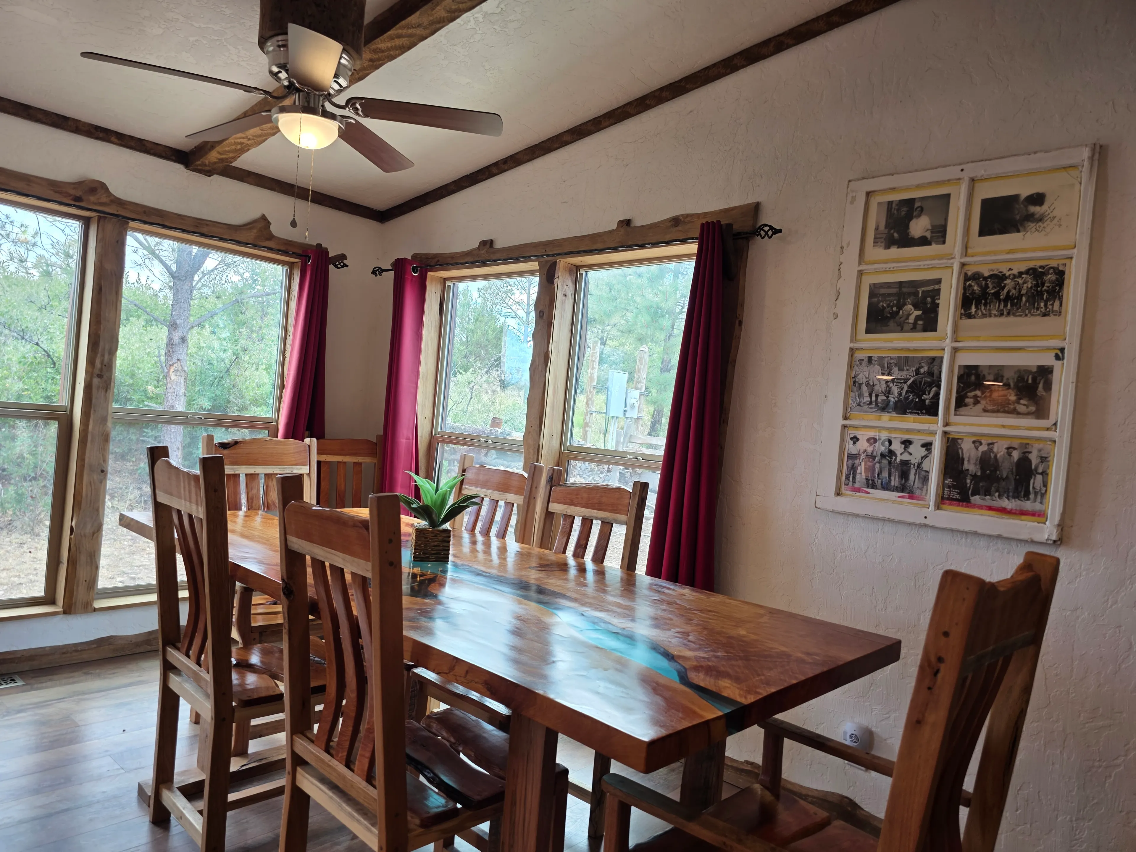 epoxy-river dining table, eight chairs