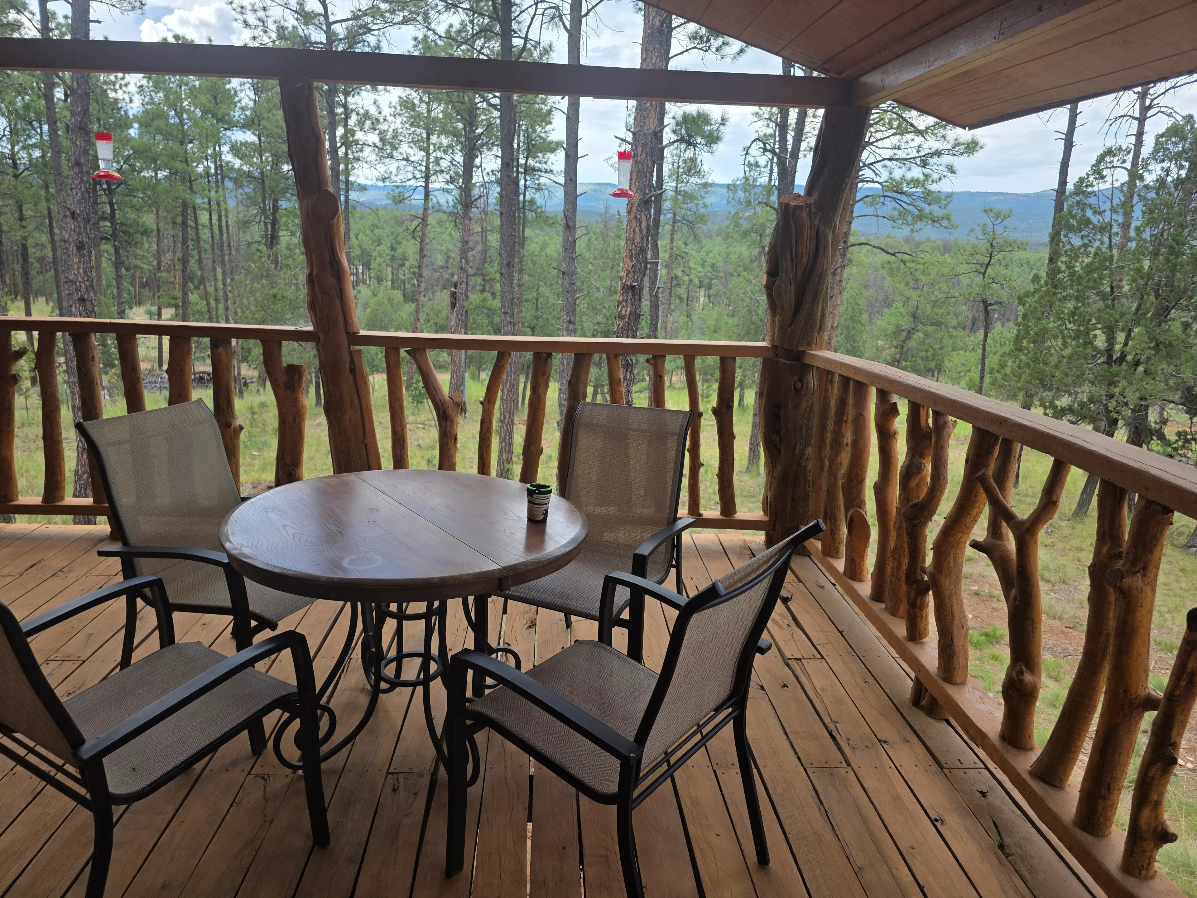 deck table with mountain view