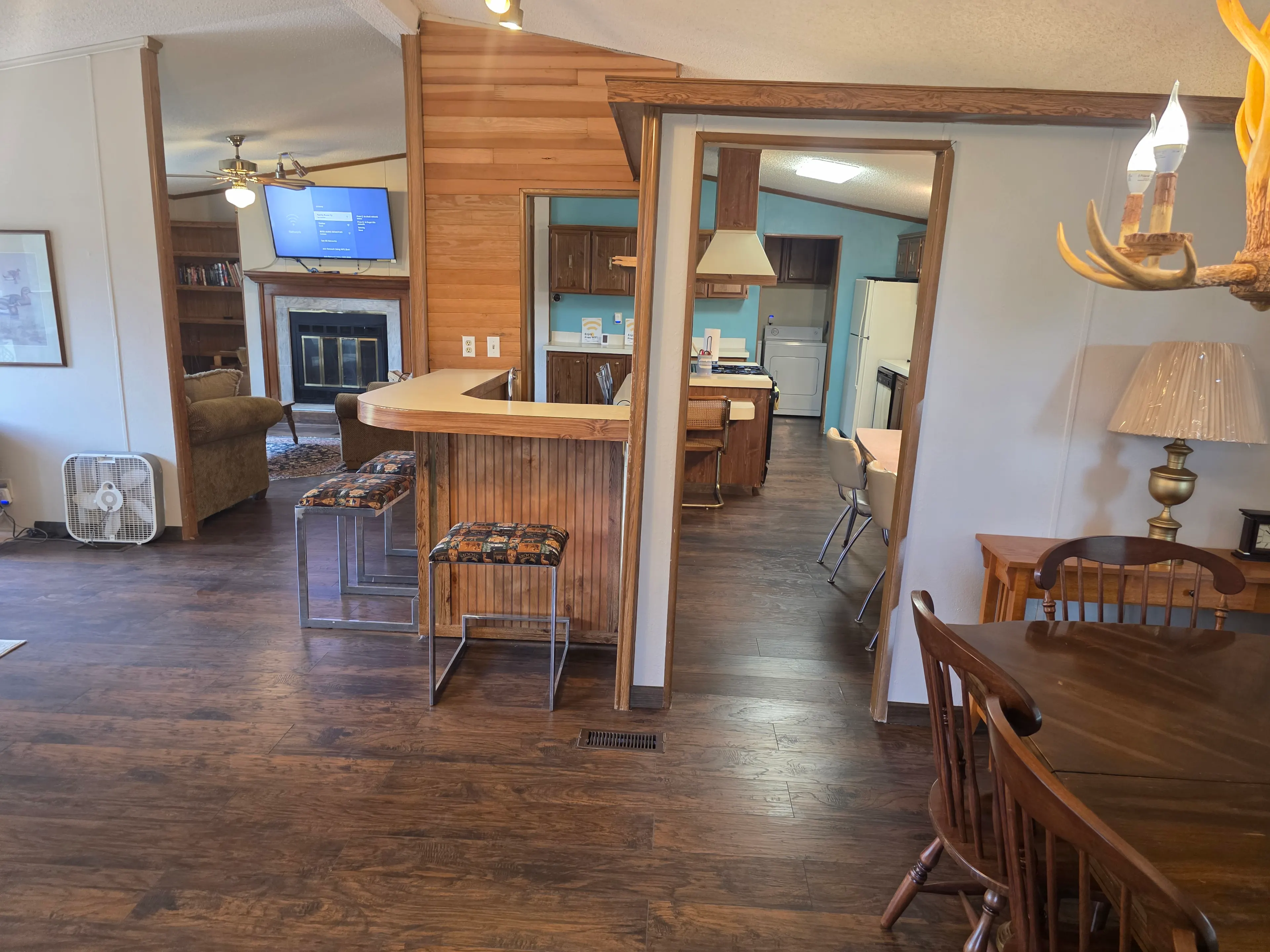 open living area, TV, fireplace